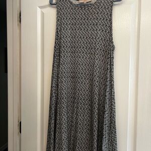 LOFT Black and White Patterned Midi Dress